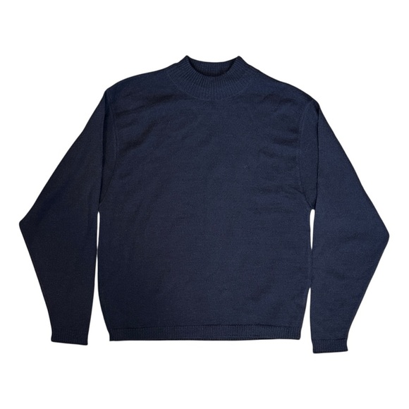 Pendleton Sweaters - VTG 80s Pendleton Virgin Wool Mock Neck Sweater Navy Women’s Petite Large USA
